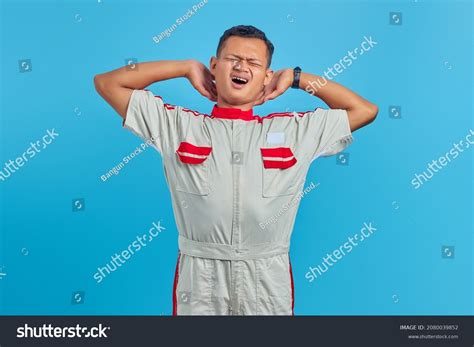 Portrait Young Asian Mechanic Feeling Sleepy Stock Photo 2080039852