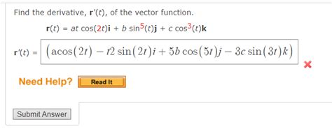 Solved Find The Derivative Rt Of The Vector Function