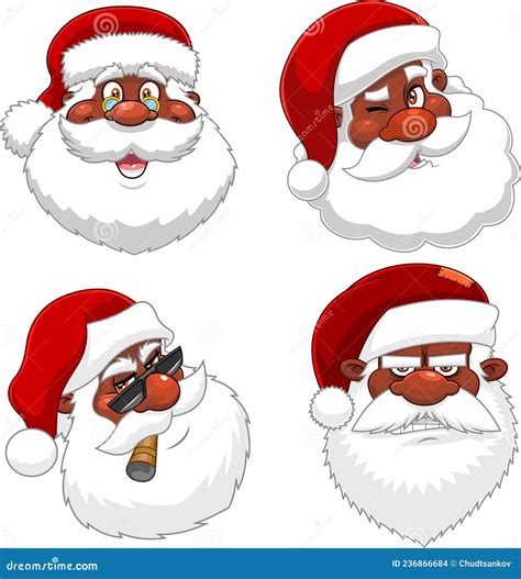 African American Black Santa Claus Face Cartoon Characters Vector