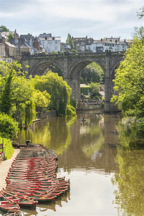 View Of Knaresborough Viaduct And The River Nidd With Town Houses In