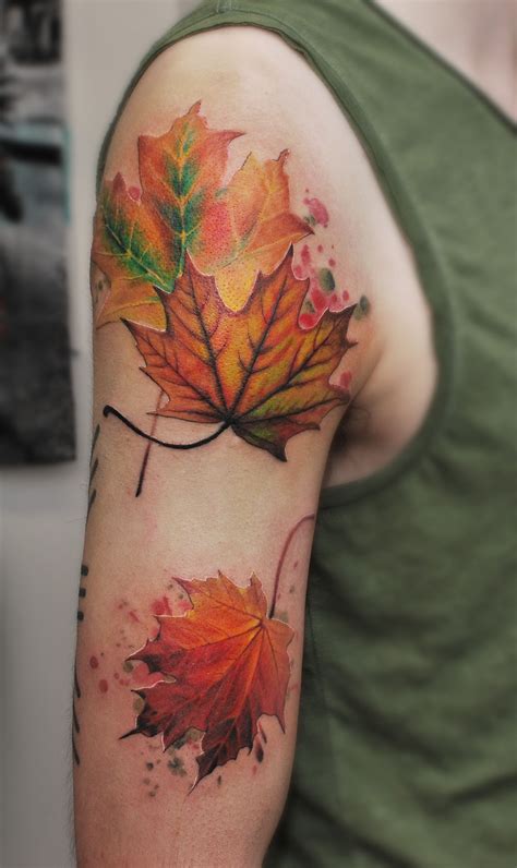 Freshly Done Colorful Maple Leaf Tattoo Artist Janis