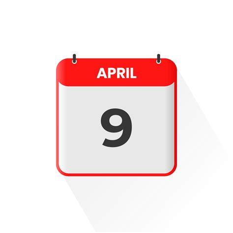 9th April Calendar Icon April 9 Calendar Date Month Icon Vector