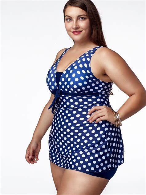 Chic Plus Size V Neck Polka Dot One Piece Swimsuit For Women Plus