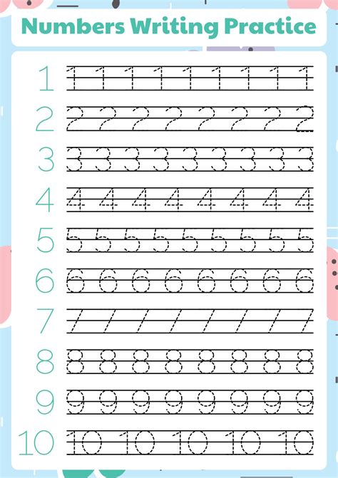 Numbers Writing Practice Sheets