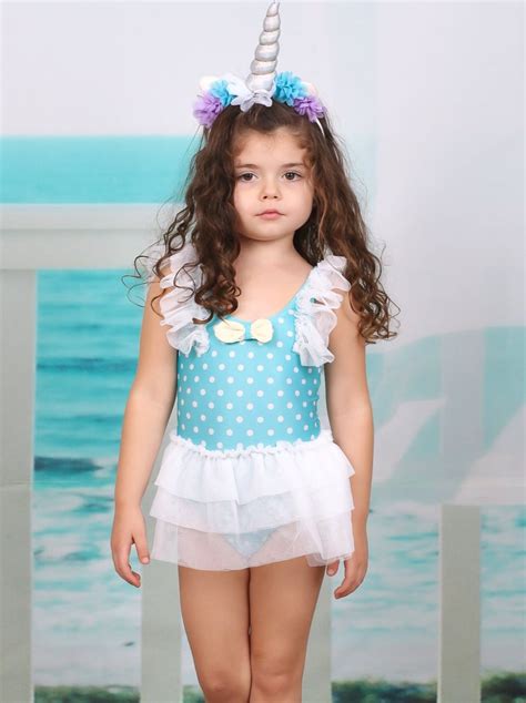 Kids Swimsuits Girls Polka Dot Ruffled Skirted One Piece Swimsuit