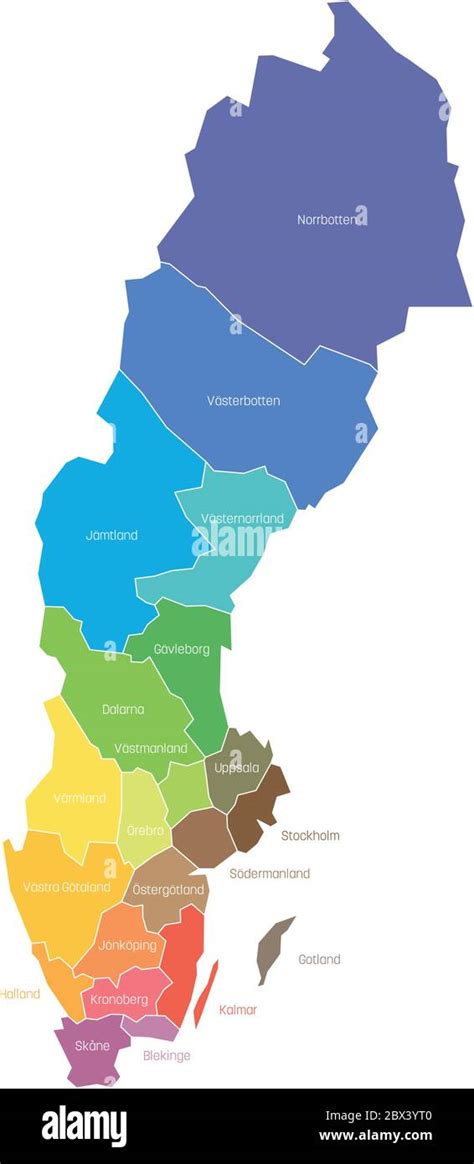 counties of sweden map of regional country administrative divisions colorful vector