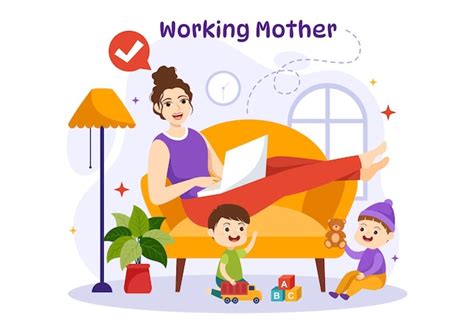 Ilustración Vectorial De Madre Trabajadora Con Madres Que Trabajan Y