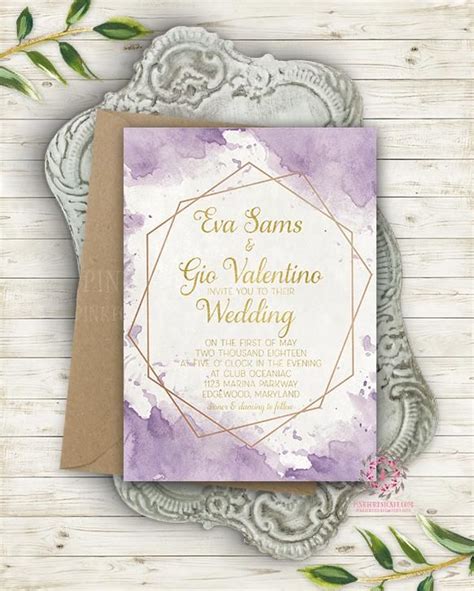 Invite your guests with do it yourself wedding invitation kits,fall wedding invitations cheap and fast wedding invitations on dhgate.com and fionalau88 recommends lavender trifold. Geometric Purple Gold Wedding Invite Invitation Polygon ...