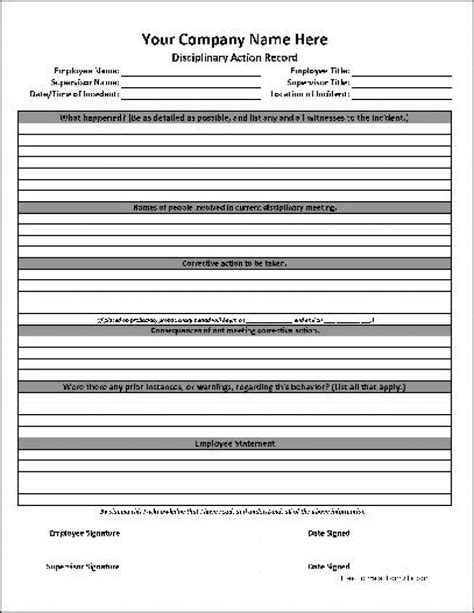 Employee Corrective Action Forms Employee Evaluation Form Employee