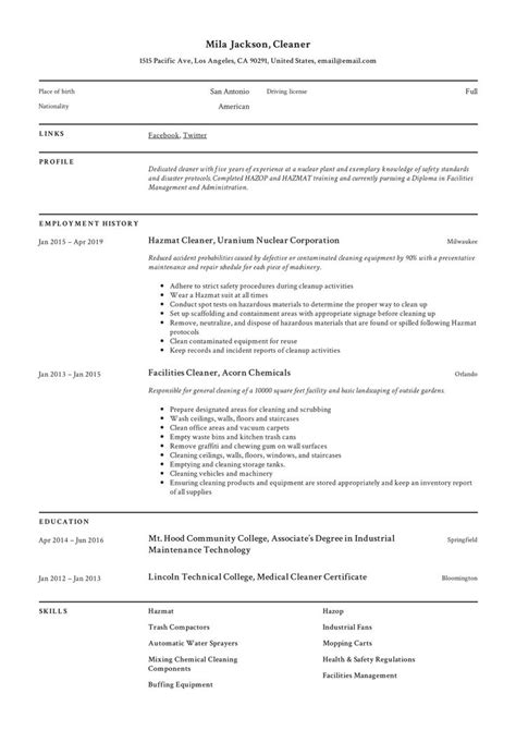 Cleaner Resume Template Resume Examples Resume Guide Resume