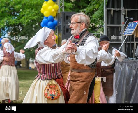 Swedish Folk Dance During National Day Celebration In The Olai Park Of