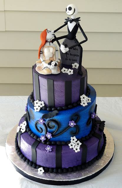 Elegant square wedding cake with purple. A Family Tree of Holidays - Christmas Trees: The Nightmare Before Christmas Wedding Cakes!