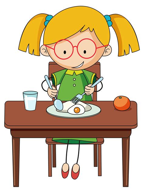 Doodle Girl Charcter Eating Breakfast 519620 Vector Art At Vecteezy