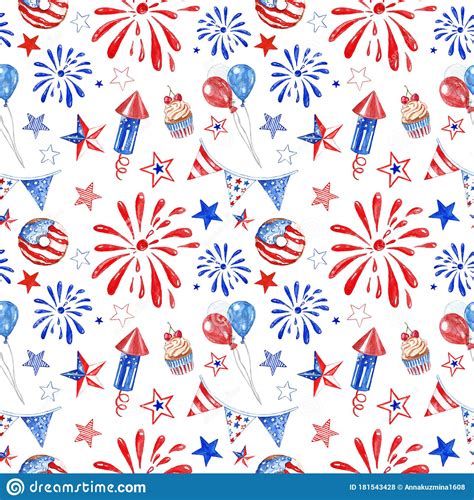 Festive 4th Of July American Seamless Pattern With Watercolor Red