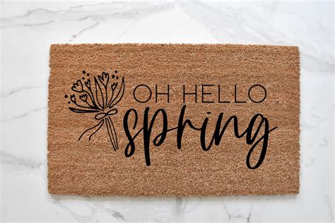 Hello Spring Doormat Flower Doormat Welcome Mat Spring Etsy In 2021