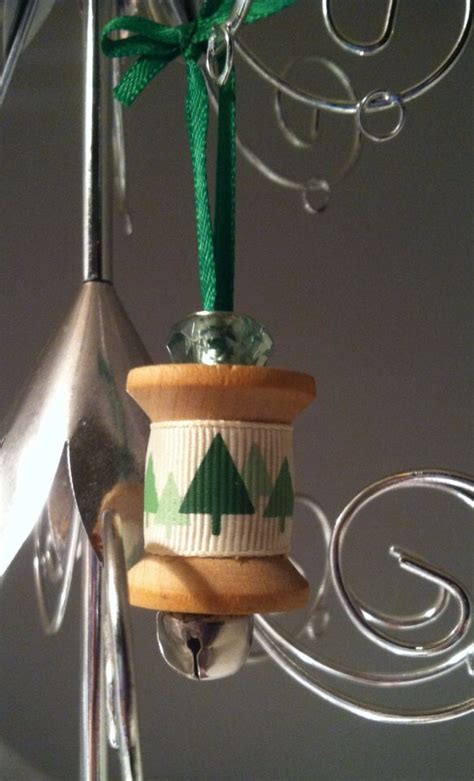 Green Tree Wooden Spool Ornament Etsy