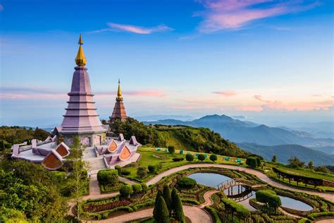 Two Pagoda On The Top In An Inthanon Mountain Chiang Mai Thailand