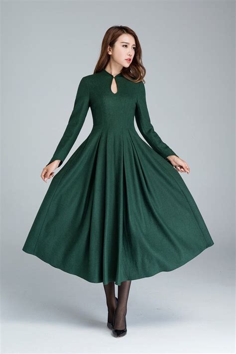 Green Wool Dress Elegant Dress Prom Dress Party Dress Maxi Dress