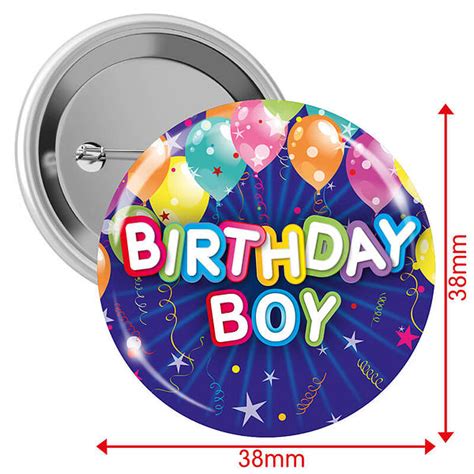 Happy Birthday Boy Badges Blue 10 Badges 38mm