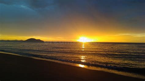 Enjoy The Beautiful Sunset On Singkawang Beach Stock Image Image Of