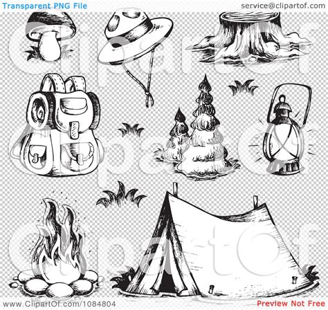 Clipart Sketched Drawings Of Camping Gear Royalty Free Vector