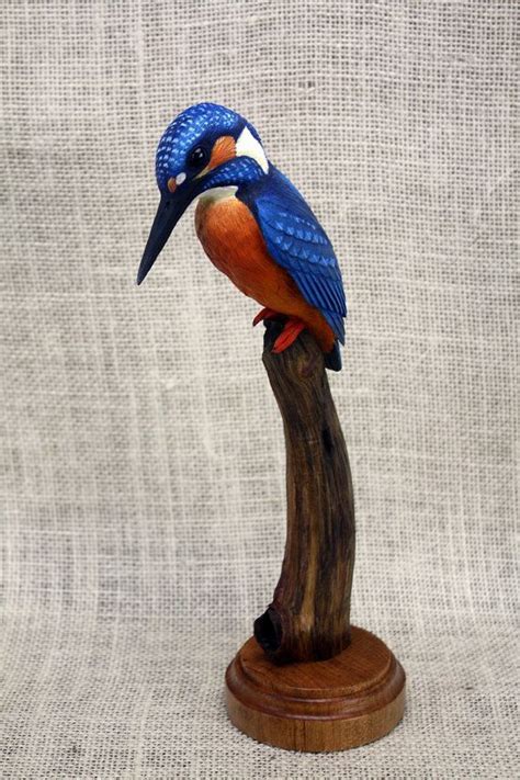 Common Kingfisher Bird Wood Carving Hand Carved Bird Bird Sculpture