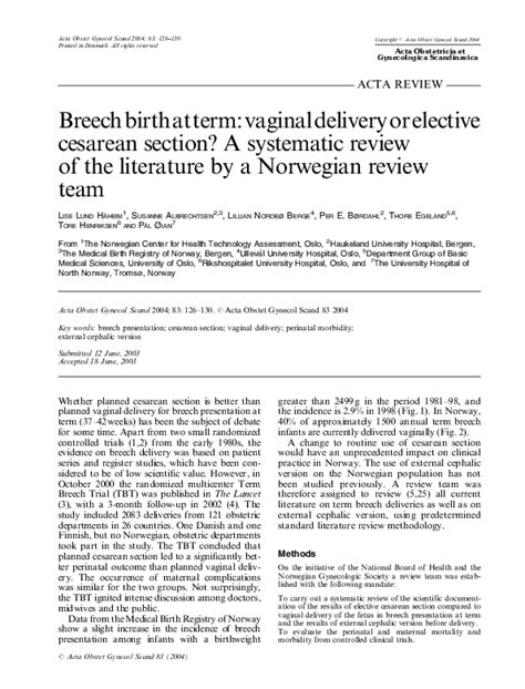 Pdf Breech Birth At Term Vaginal Delivery Or Elective Cesarean Section A Systematic Review