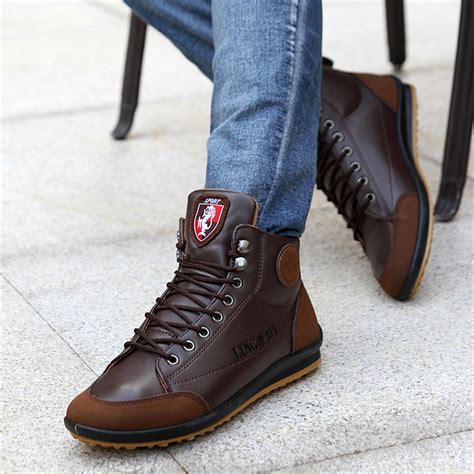 New 2018 Fall Winter Leather Boots Men Fashionable Warm Cotton Ankle