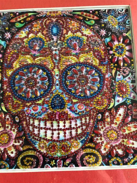 Sugar Skull Beaded Diamond Painting Day Of The Dead Red Etsy
