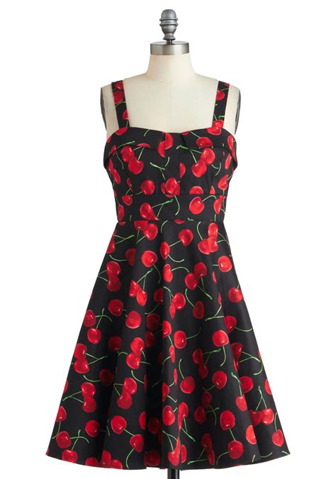 Modcloth Pull Up A Cherry Dress In Black In Black Flare Lyst