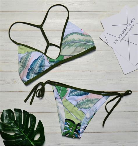 Aliexpress Com Buy Green Leaf Printing Brazillian Bikini Sexy