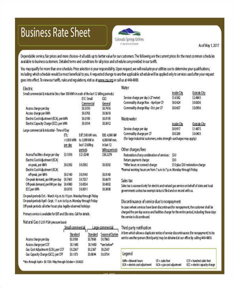 Free 21 Rate Sheet Templates In Pdf