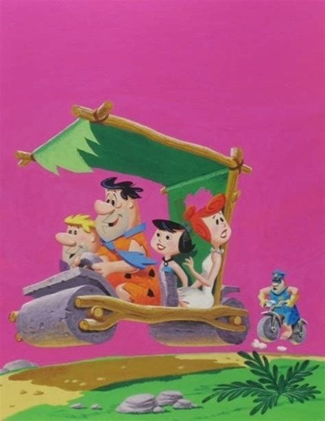 Fred Wilma Barney And Betty Fleeing The Bedrock Cop Flintstone