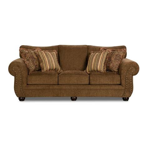 Traditional Style Sofa With Rolled Flaired Arms Cathedral Shaped Semi