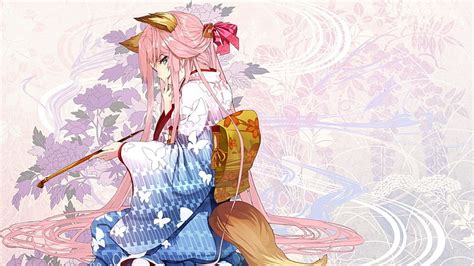Hd Wallpaper Anime Original Fox Kimono Kitsune Pink Hair