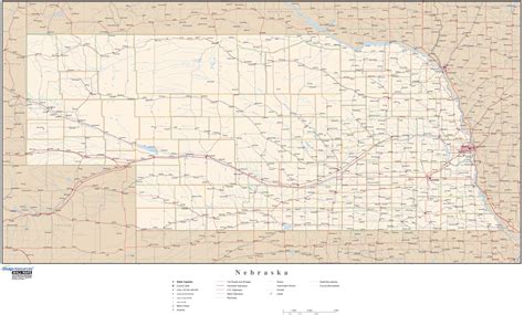 Nebraska Wall Map With Roads By Map Resources Mapsales
