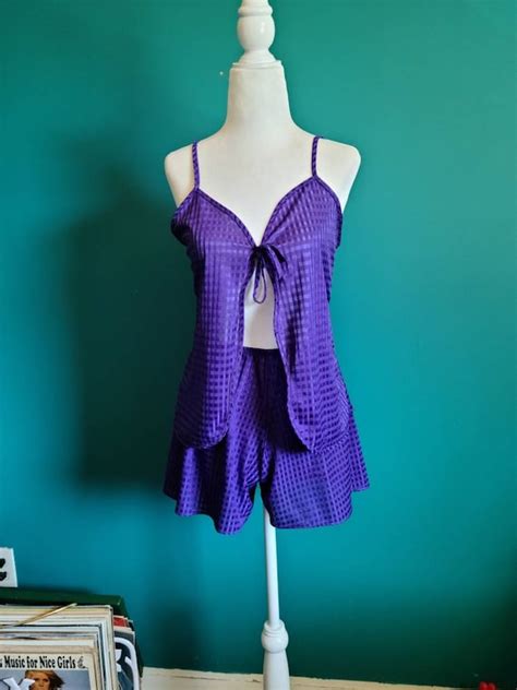 Vintage Lingerie Set Camisole And Tap Shorts Purple Gem
