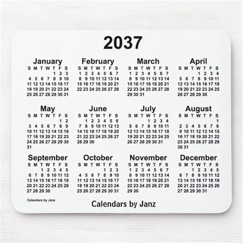 2037 White Calendar By Janz Mouse Pad Zazzle