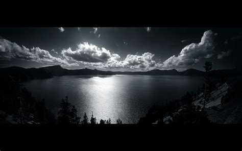1920x1200 Lake Landscape Clouds Black White Wallpaper