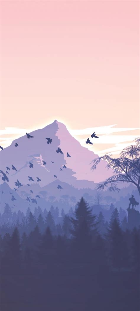 1080x2400 Minimalism Birds Mountains Trees Forest