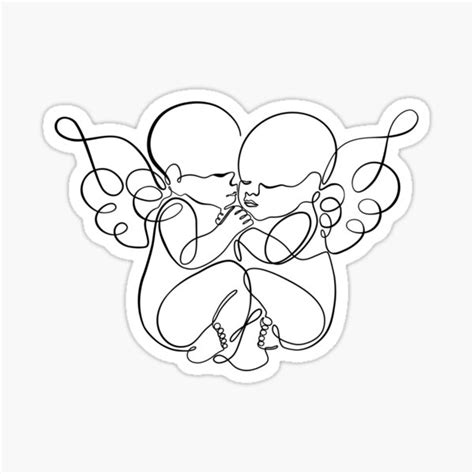 Twin Angel Babies Single Line Art Infant And Pregnancy Loss Illustration Sticker For Sale By