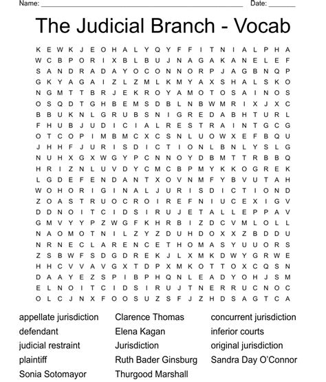 The Judicial Branch Vocab Word Search Wordmint