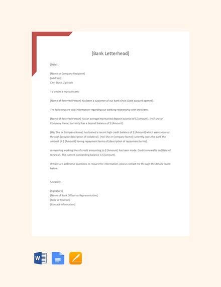Notwithstanding the pervasiveness of messages and instant messages, everybody needs to compose letters sooner or later. 10+ Sample Bank Reference Letter Templates - PDF, DOC | Free & Premium Templates