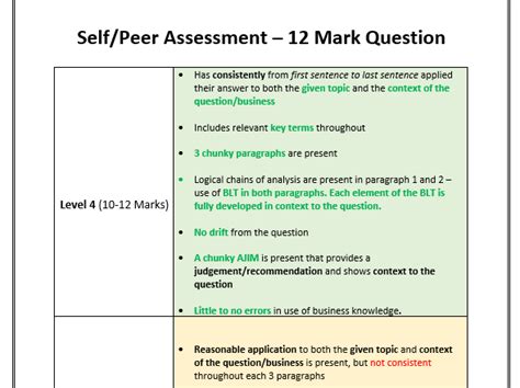 Self And Peer Assessment Grids 9 And 12 Mark Questions Oxford Aqa