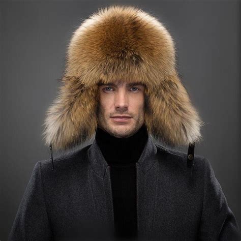Winter Men Genuine Leather Fur Hat Real Silver Fox Fur Outdoor Ear