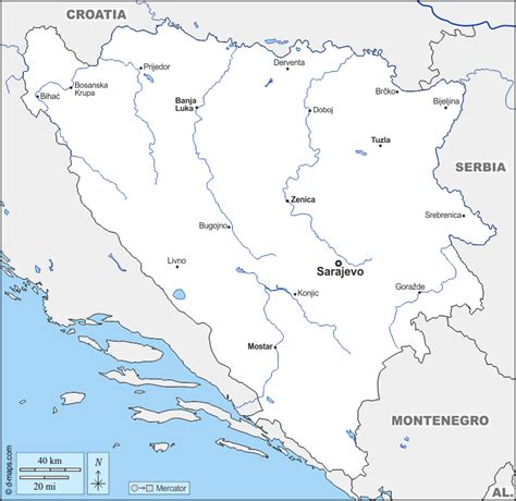 Bosnia And Herzegovina Free Map Free Blank Map Free Outline Map Free