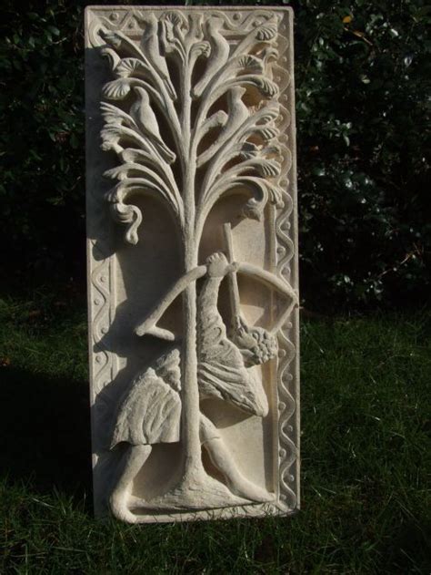 Archer Carved Stone Medieval Style Panel Hunterbowman Sculpture By