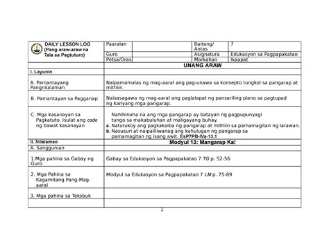 Esp Dll For Grade Daily Lesson Log Pang Araw Araw Na Tala Sa My Xxx