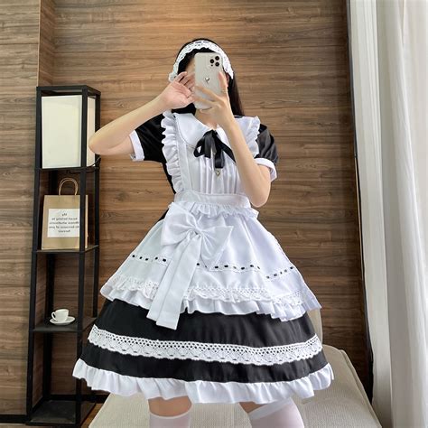 Traditional Black Long Sleeve Maid Dress Japanese Lolita Cosplay Uniform