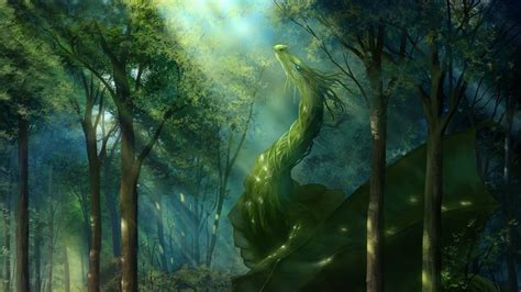 Download Wallpaper 1920x1080 Dragon Forest Art Green Sunlight Full Hd Hdtv Fhd 1080p Hd